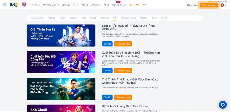 Người chơi được quyền tham gia mọi khuyến mãi tại BK8