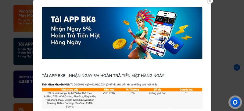 Nhận thông báo khuyến mãi nhanh qua App BK8